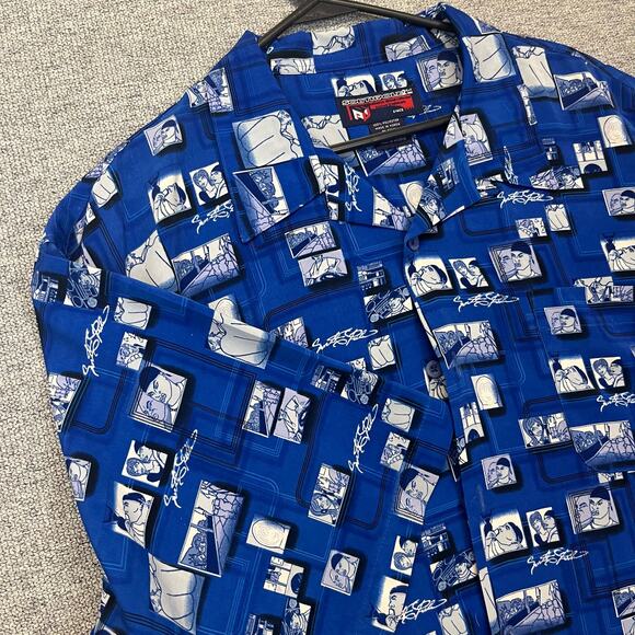vintage y2k 2000s southpole crazy all‎ over print blue hip hop button up shirt - Picture 2 of 8